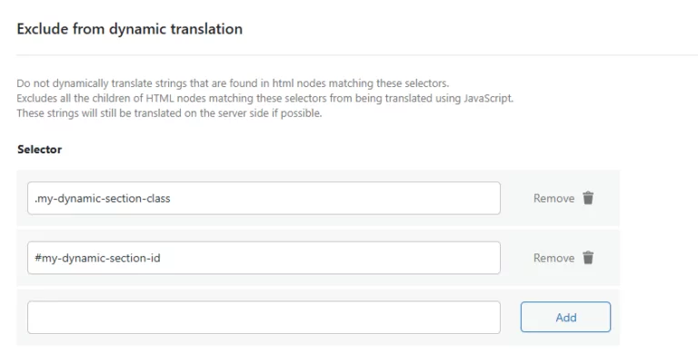 Exclude HTML Selector From Dynamic Translation
