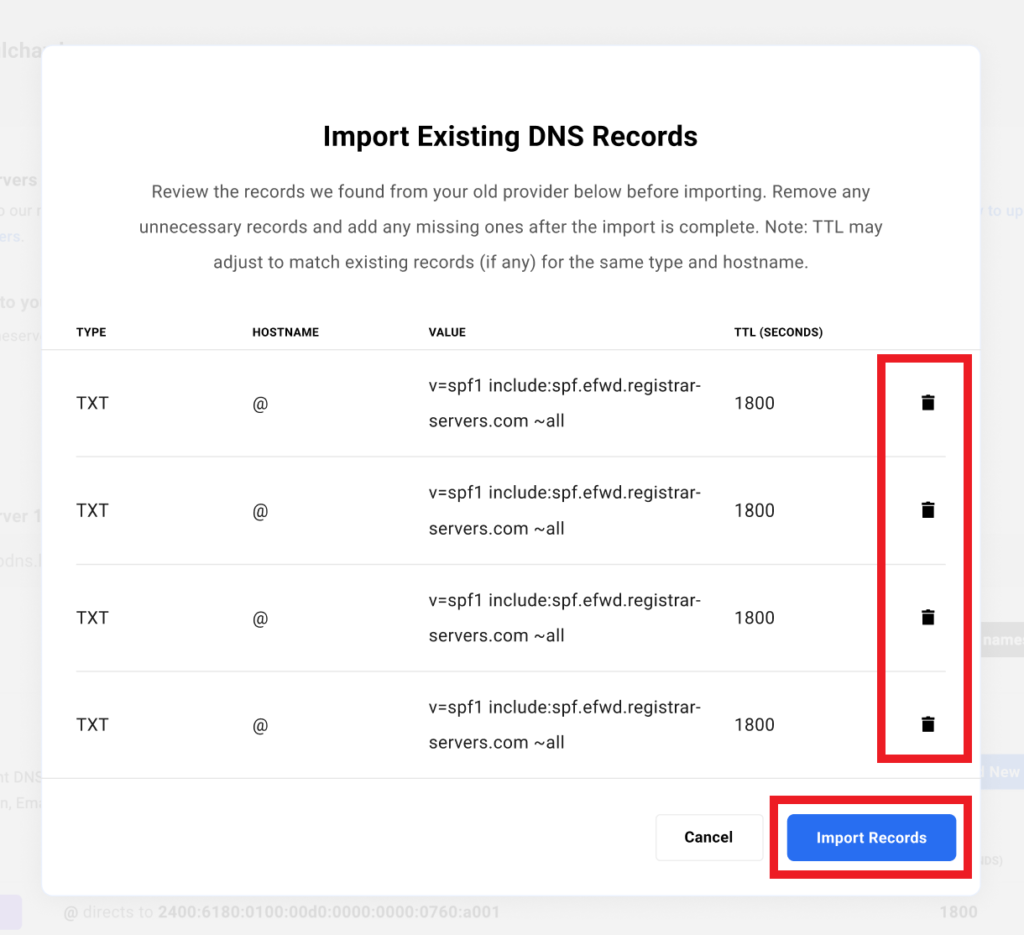 Importer des enregistrements DNS existants pour un domaine ajouté à un site hébergé par BROUAVO