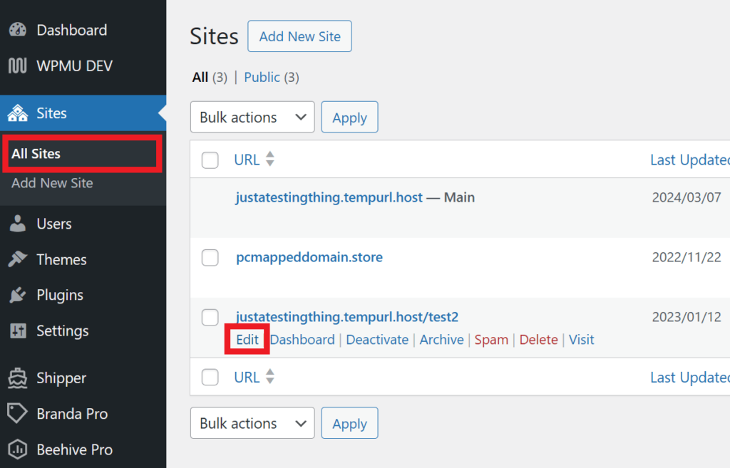 Modifier l’adresse du site dans l’administrateur réseau