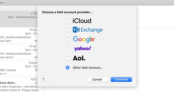 apple mail connect to Hub options