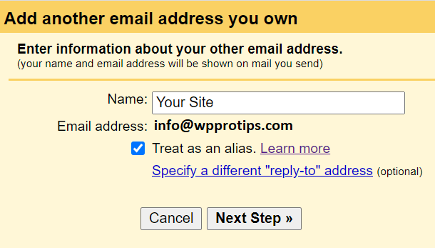 enter information about your email address