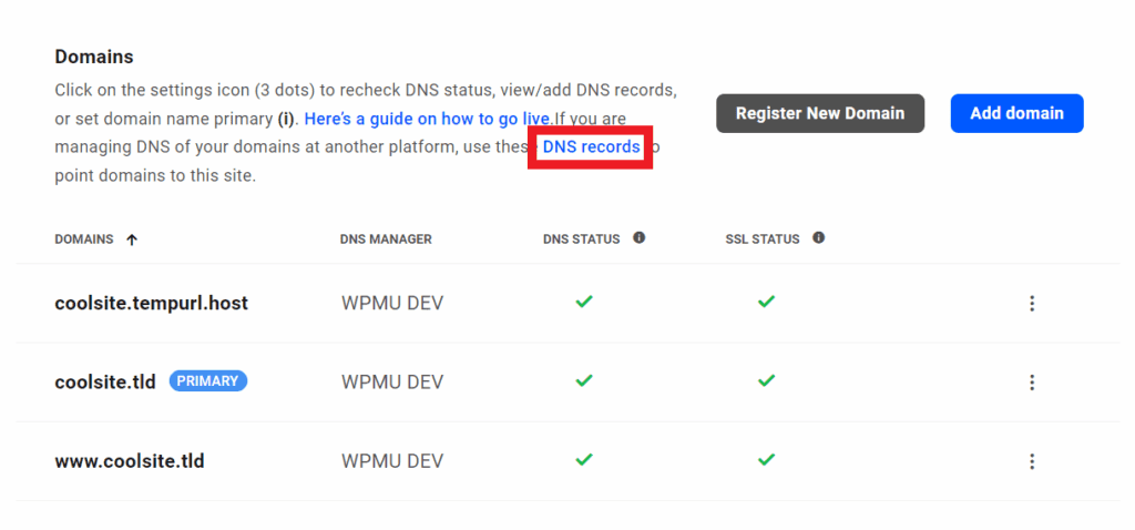 Site DNS info in the Hub
