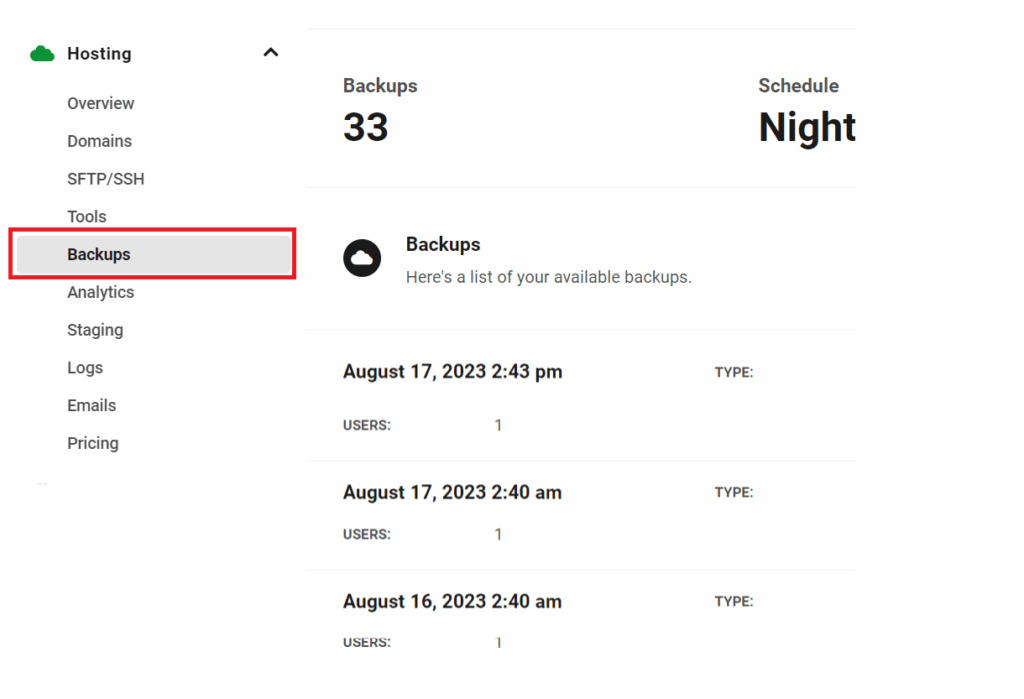 Localisation des sauvegardes des hébergements dans le Hub