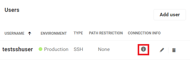 Informations de connexion pour la commande ssh