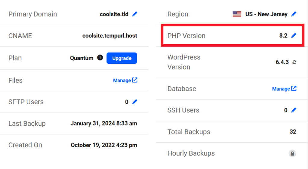 version actuelle pour un site hébergé