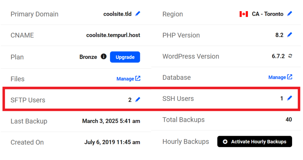 SFTP/SSH pour un utilisateur d'un site hébergé