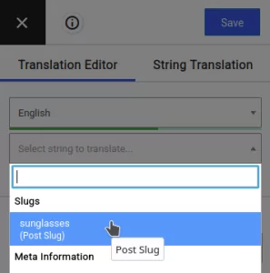 Manual slug translation - select slug