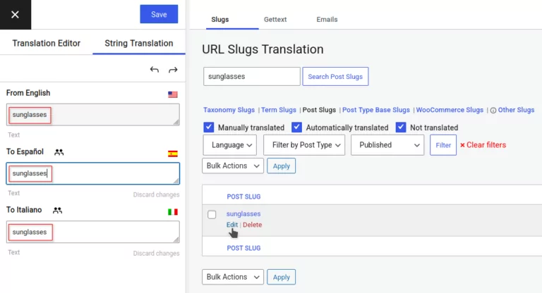 Keeping slugs untranslated