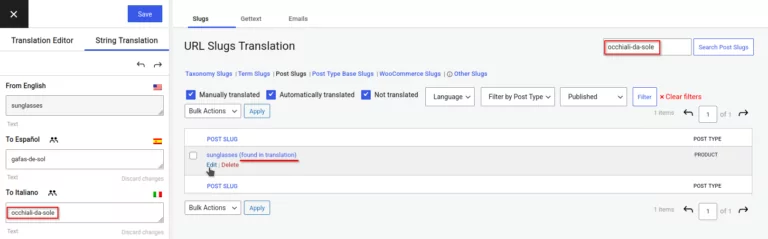 Edit slug translation in String Translation interface