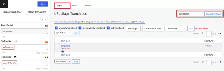 Translate slugs from String Translation interface