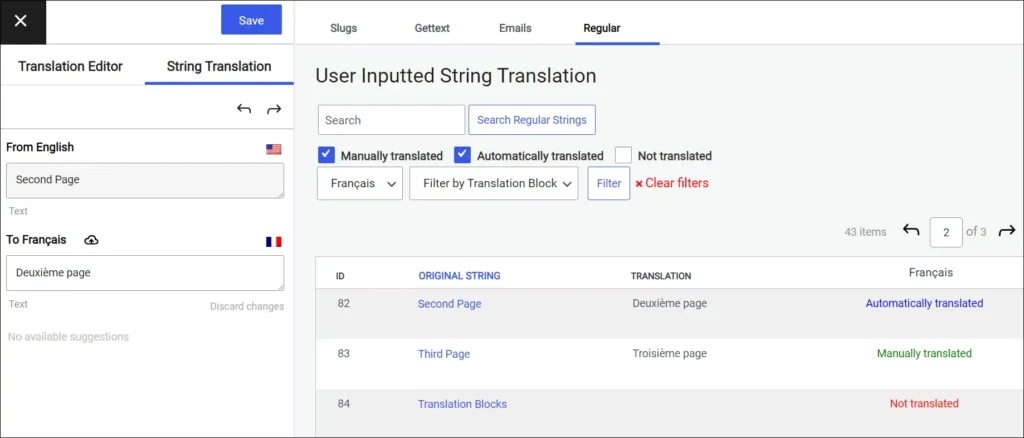 Regular String Translation tab