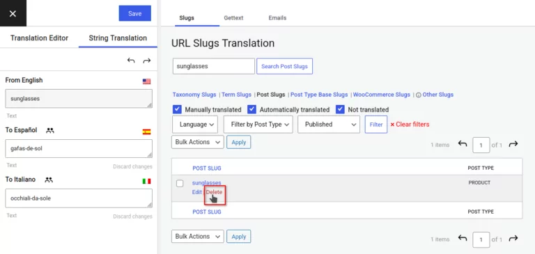 Edit slug translation in String Translation interface
