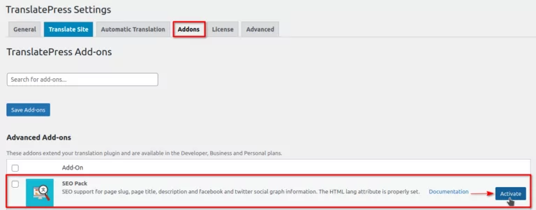 SEO Pack add-on