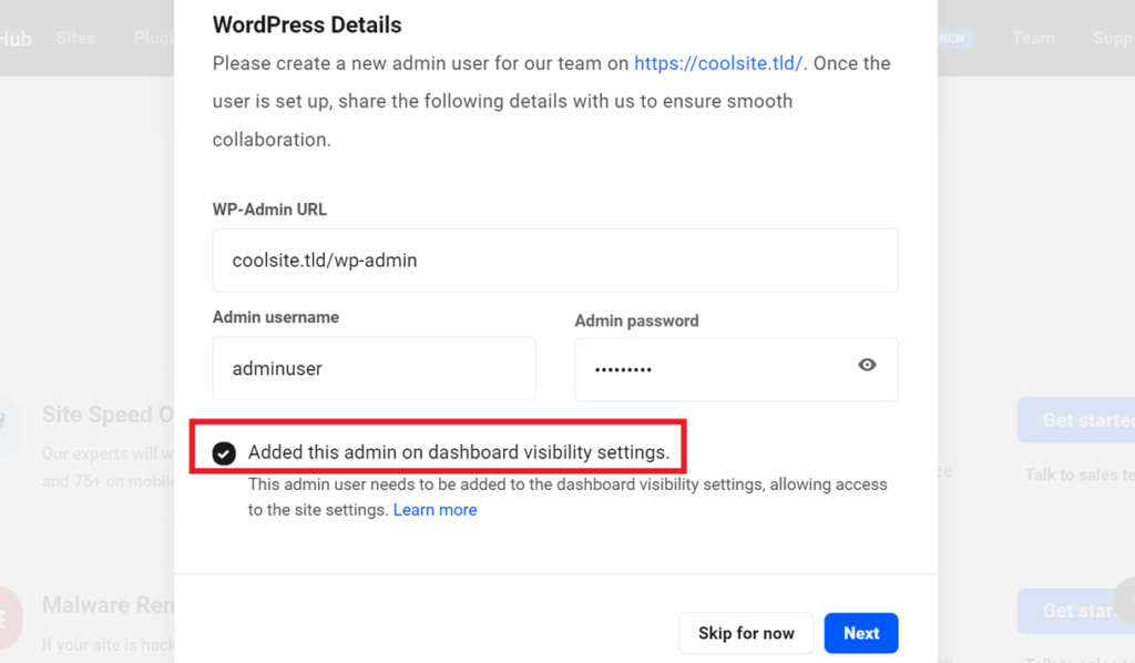 add admin dashboard visibility settings