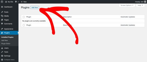 Add New button on the Plugins screen in WordPress