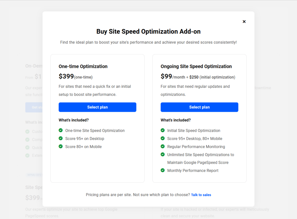 Select Site Speed Optimization plan